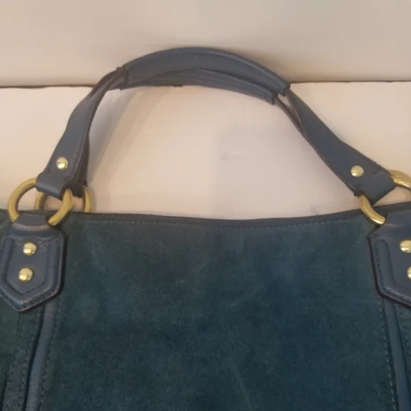 Coach Campbell Izzy Teal Tote Suede Bag w/ Shoulder strap. Good used condition. - Picture 3 of 16
